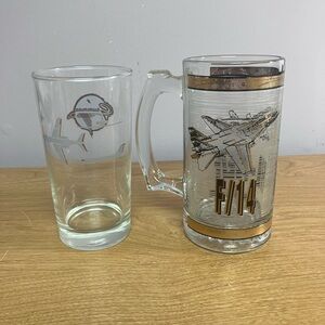F/14 Aviation Glass Mug Set with Gold Accents Grumman gulfstream 2 vintage rare